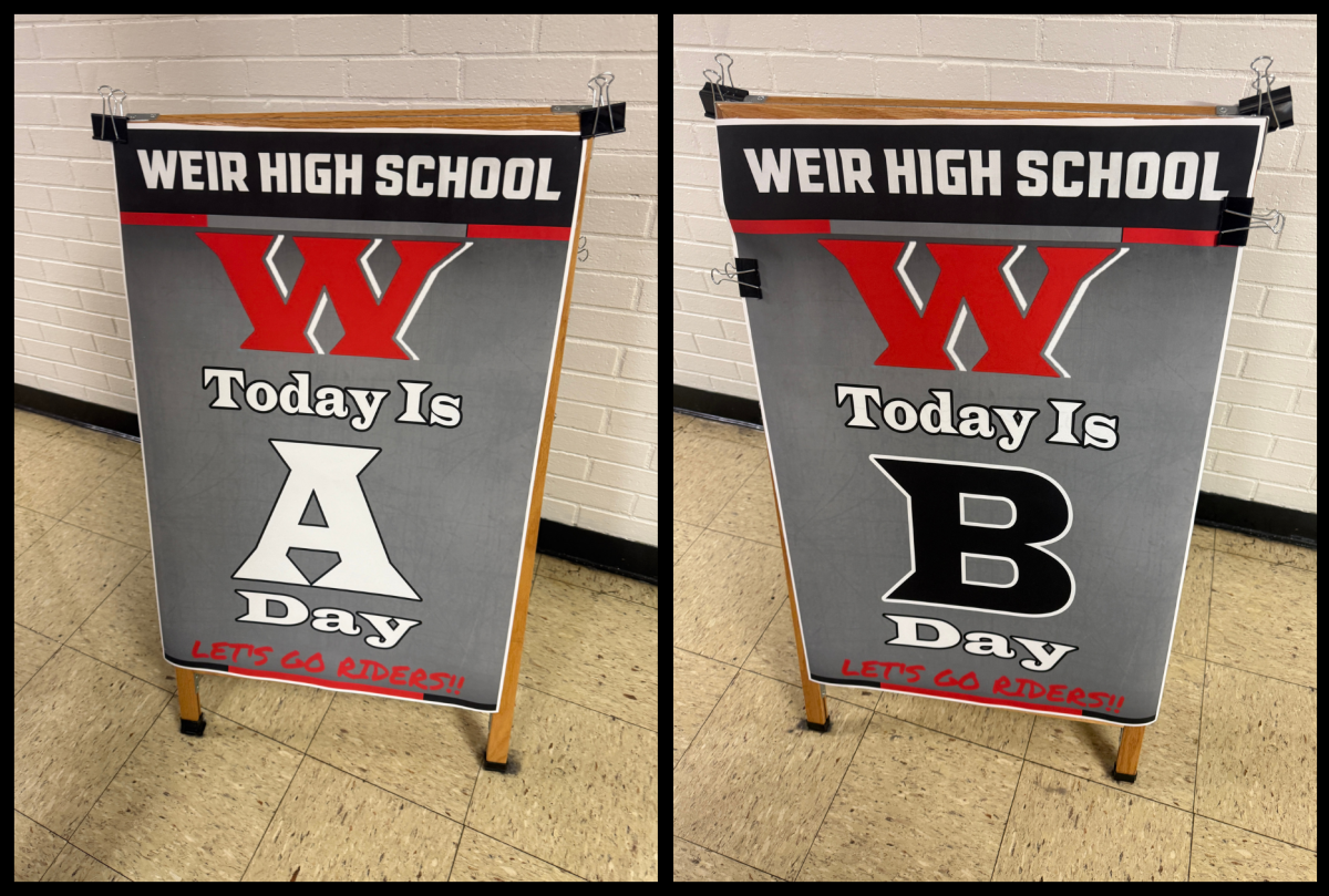 Sandwich boards display the A/B schedule for students daily, so they know which classes to attend.
