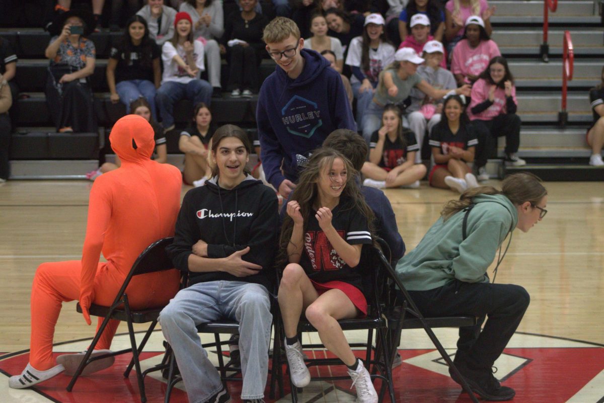 Students pictured as they successfully made it back to a seat in musical chairs. 